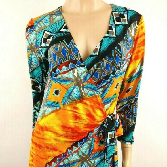 Anthropologie From The Heart Deco Print Wrap Front Dress Size S Fits Large - Picture 1 of 9